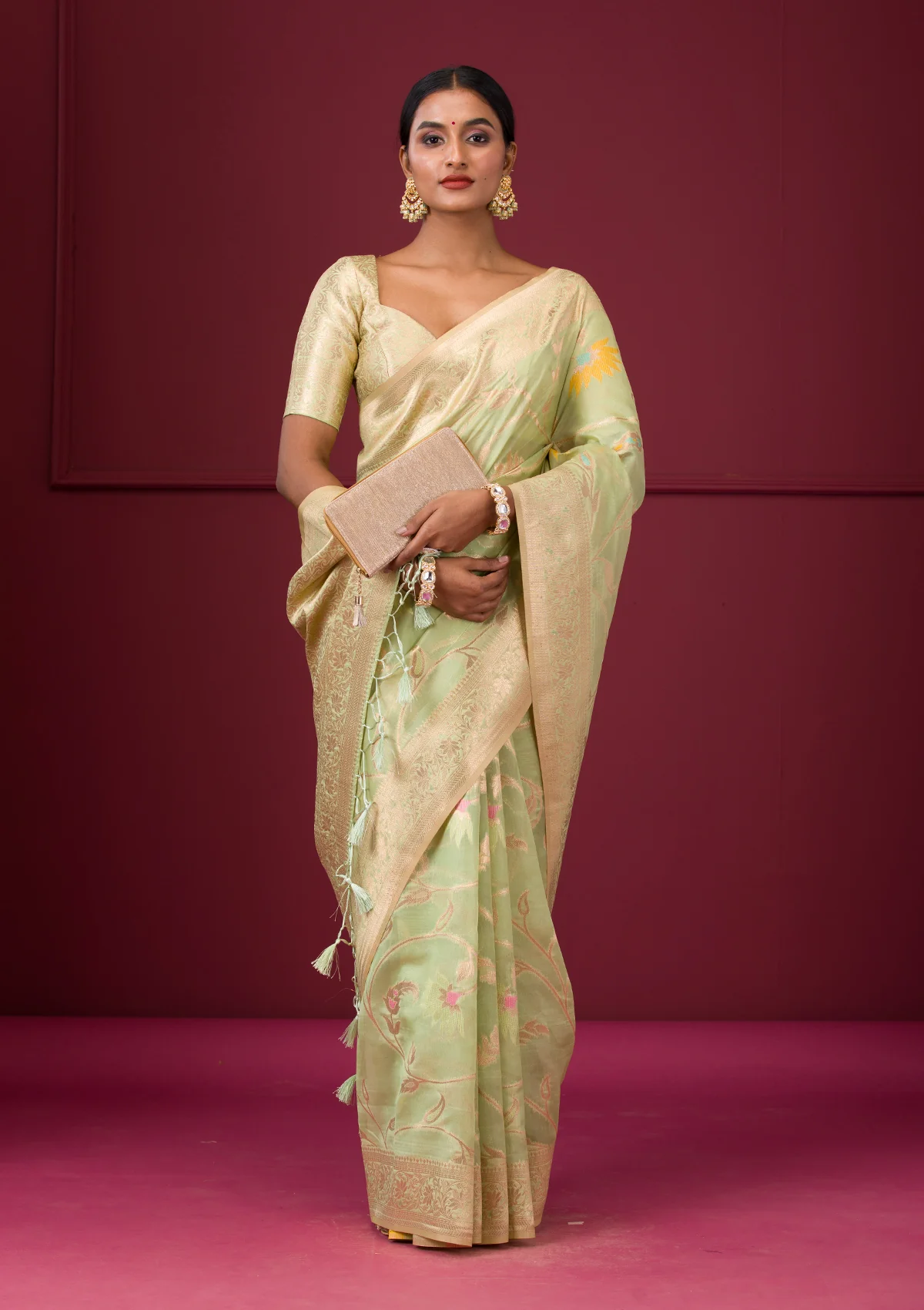 koskii-pistagreen-zariwork-tissue-designer-saree-saus0038878_pistagreen_1_9.webp Pista Green Zariwork Tissue Saree - Image 1